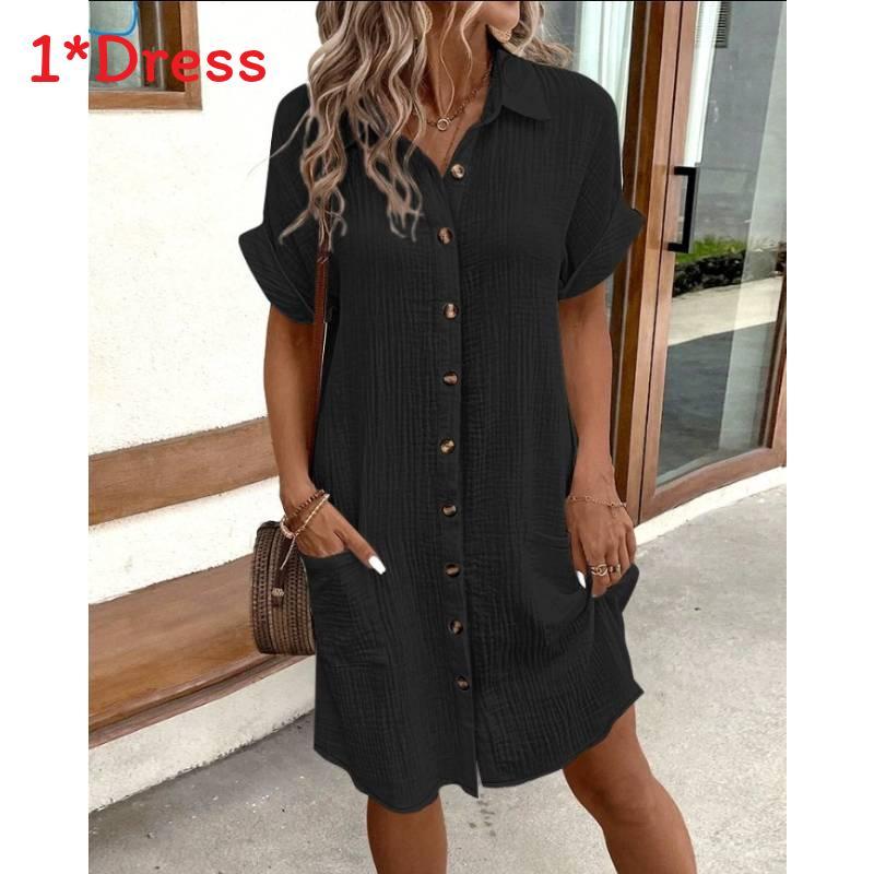 Polyester A Line Dress With Button Details For Casual Summer Wear
