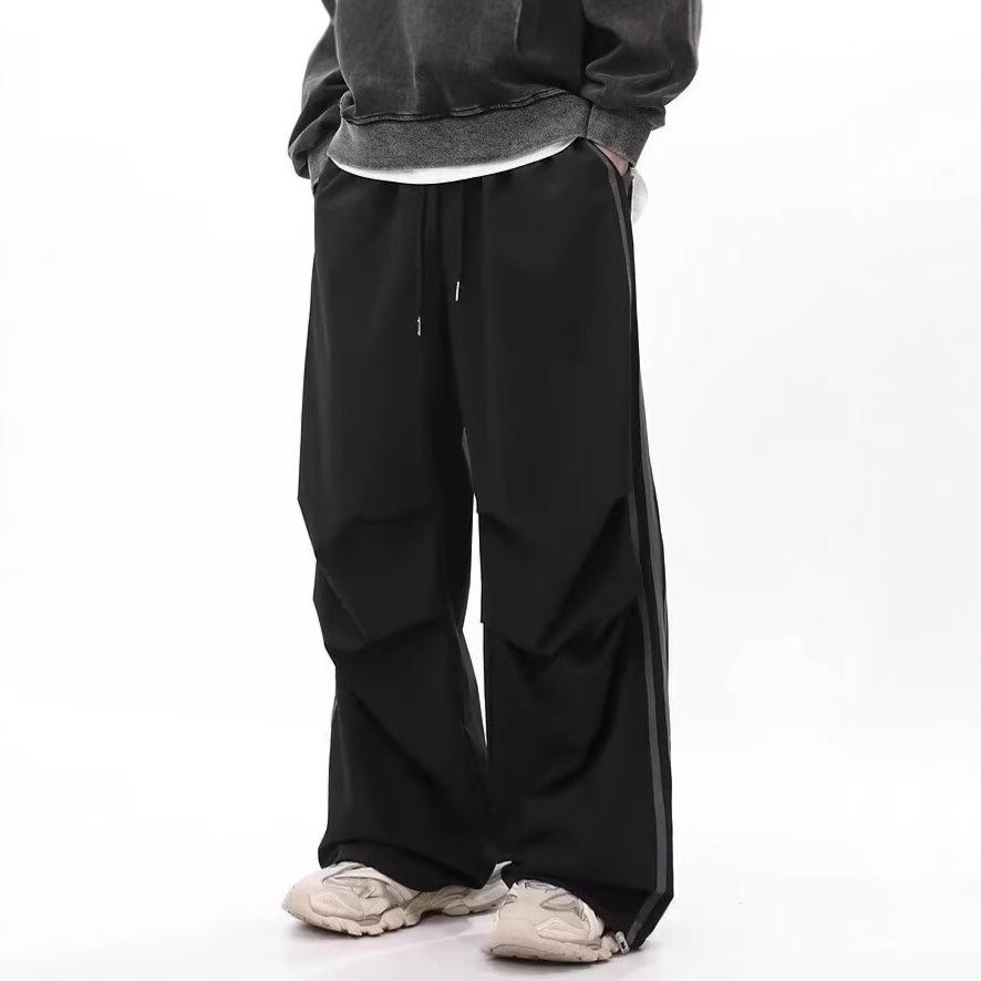 Amerikanische Drei-Streifen-Fallschirmjägerhose Herren Sommer Trendmarke gestreift gerade lässige Hose High Street Retro Falten weiter Bein lang