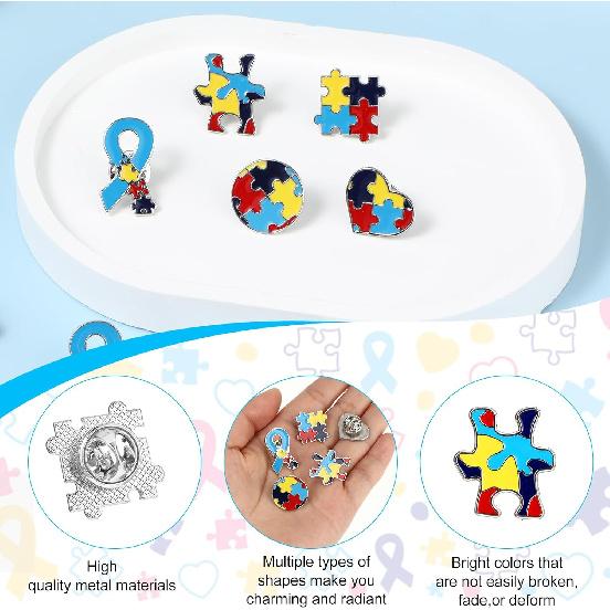 10 Pieces Autism P, Multi Color Autism Awareness Pin Autism Puzzle Piece Brooches Pirational Lapel P Autism Awareness Accessories for Clothing Shirts