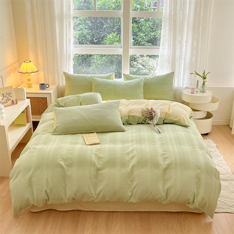 2024 A-Class Pure Cotton Bedding Set: Solid Color Duvet Cover & Bed Sheet
