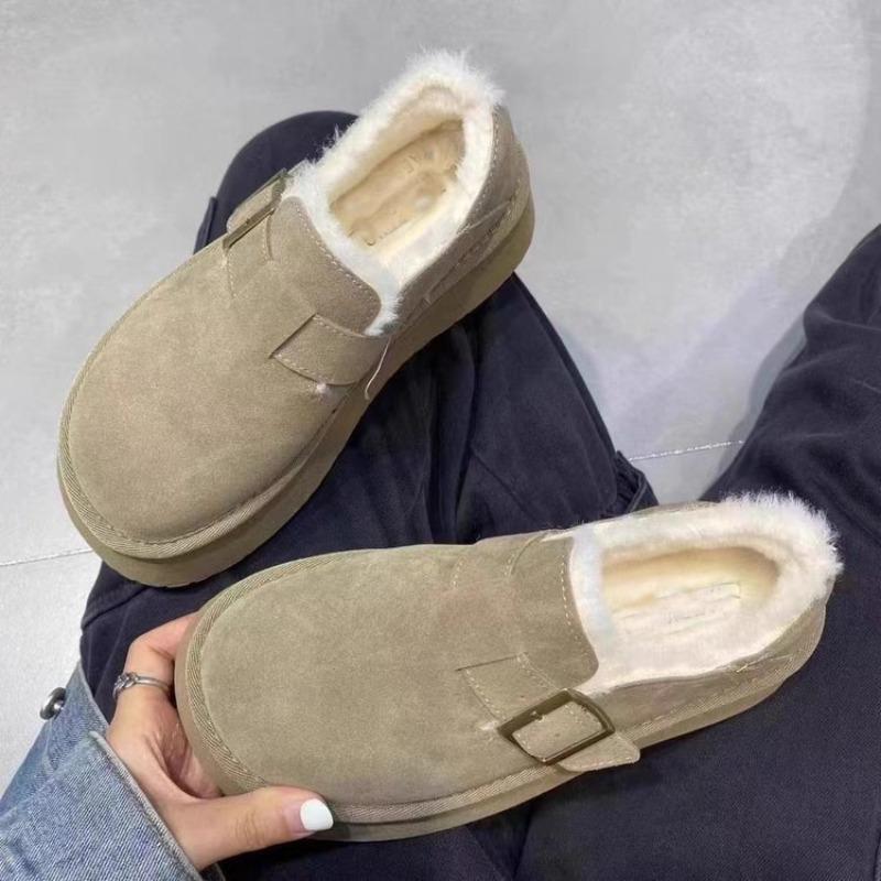 Neue Damenschuhe mit dicken Sohlen, Fleece-Schneestiefel, Einschlupfschuhe und Baumwollschuhe