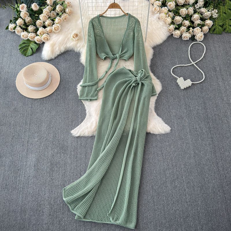 

Swimsuit Bikini Lace-up Waist-Controlled Mesh Beach Cover-up Green All yards