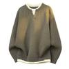 Mens Fake Two Piece Patchwork Thick Knit Loose Pullover Sweater