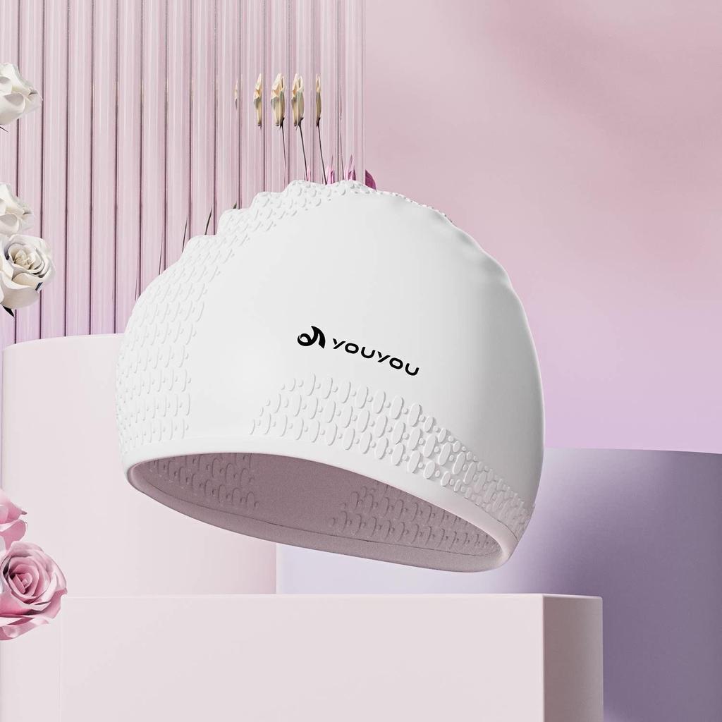 Bonnet de bain étanche pour adulte avec protection d'oreilles pour cheveux longs - Unisexe en silicone, grande taille