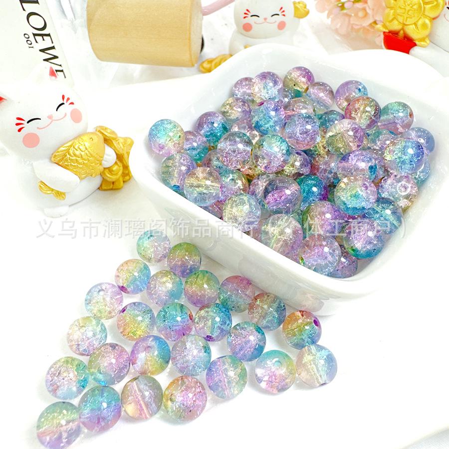 10mm Crackle Glass Round Beads, Loose Spacer Beads DIY Accessories for Bracelet Making 50pcs