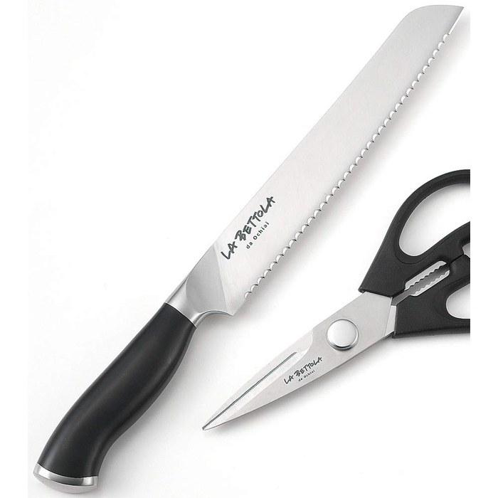 Tamahashi La Bettra Bread Knife & Kitchen Scissors LB-252 Black 200 mm