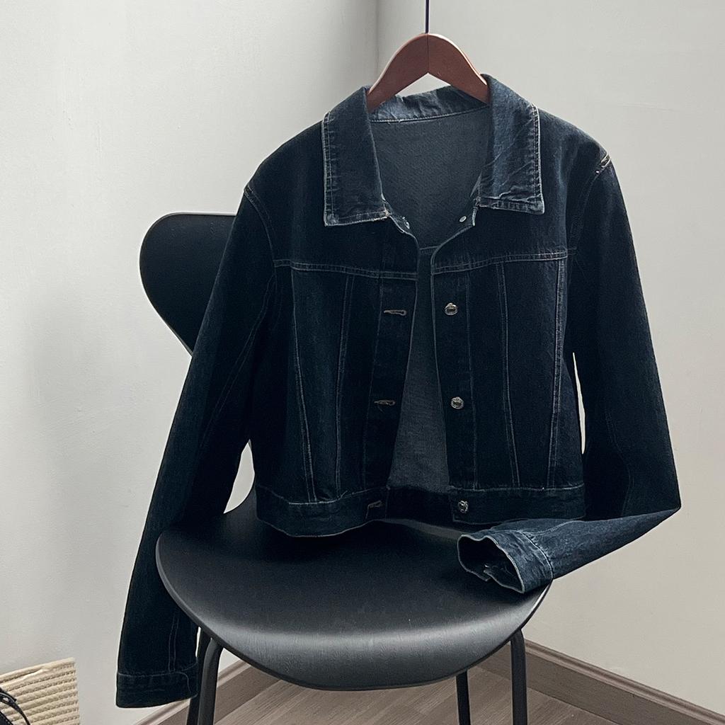 Vintage Denim Jacket Women's Spring Lapel Single-breasted Short Jacket