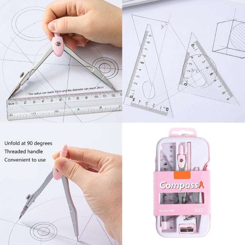 Complete Plastic Geometry Kits With 9 Essential Tools Including Compass Rulers For Precise Technical Drawing