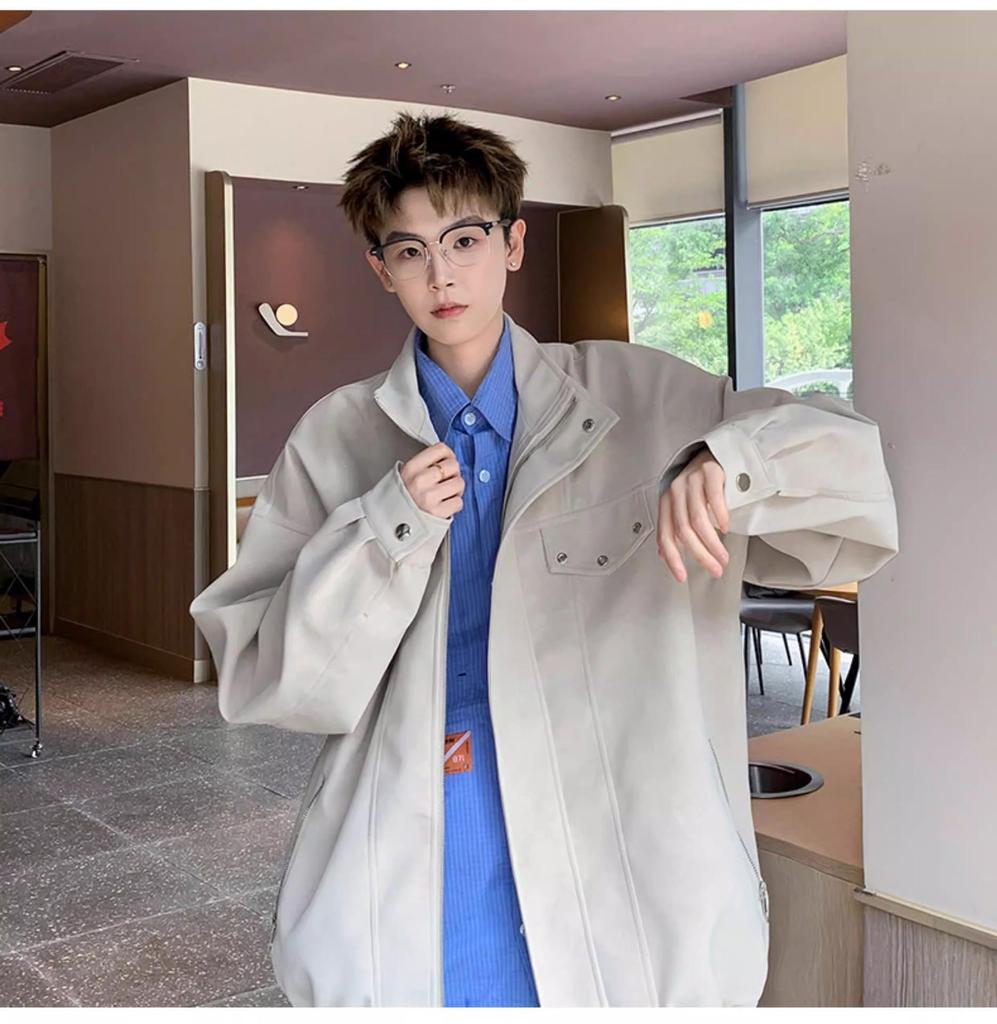 Meilade Men's Retro PU Leather Jacket - Autumn/Winter Trendy, High Street Loose Fit, Handsome Stand Collar Casual Outerwear