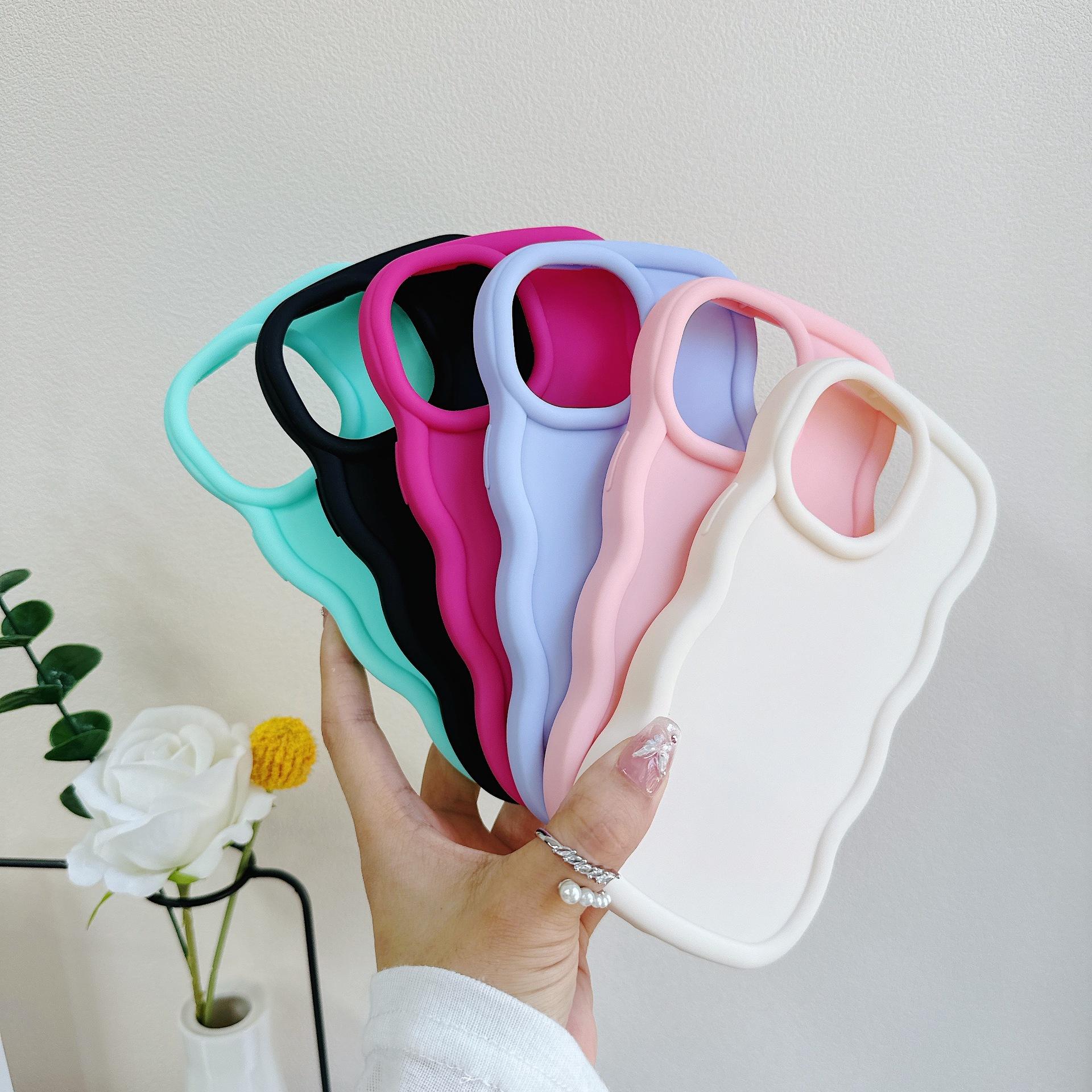 

Applicable To Apple 16 Macaron Large Wave Mobile Phone Case Candy Color Large Hole Thickened IPhone 15 Soft Shell 7P/8P