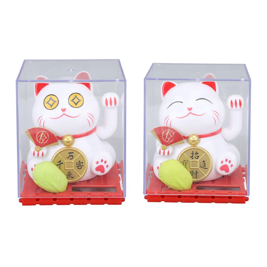 Solar Energy Powered Beckoning Lucky Money Cat for Home Office Car Decor Feng Shui Lucky Cat Waving