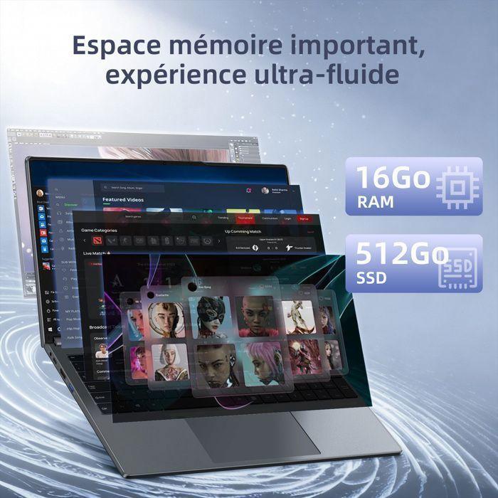 AI PC Portable 15,6"2-en-1 Tactile Full HD,AMD Ryzen 5 7430U(jusqu'à 4 Ghz),DDR4 16G0 RAM 512Go SSD,Windows11 PRO,HDMl