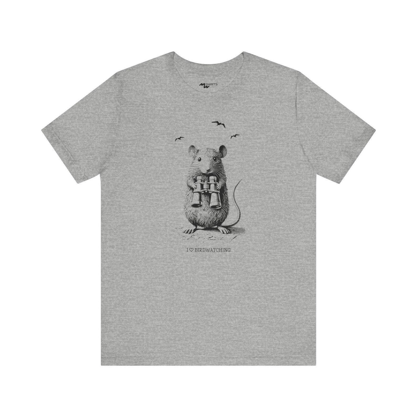 Birdwatching Mouse T-Shirt - Vintage Engraving Style, Nature Lover Gift S