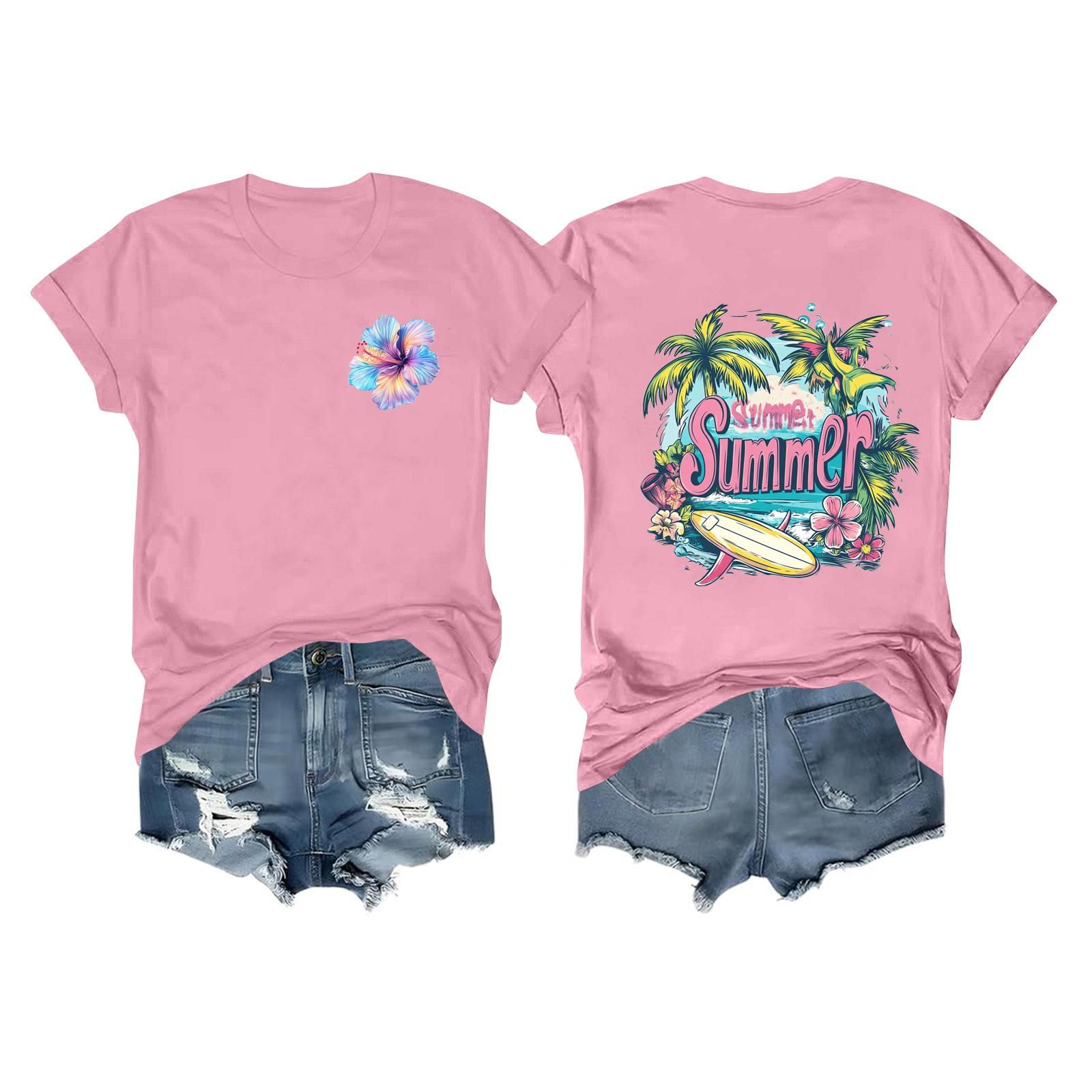 

Футболки с короткими рукавами для женщин, модные топы, легкие и мягкие повседневные летние наряды, одежда XL розовый