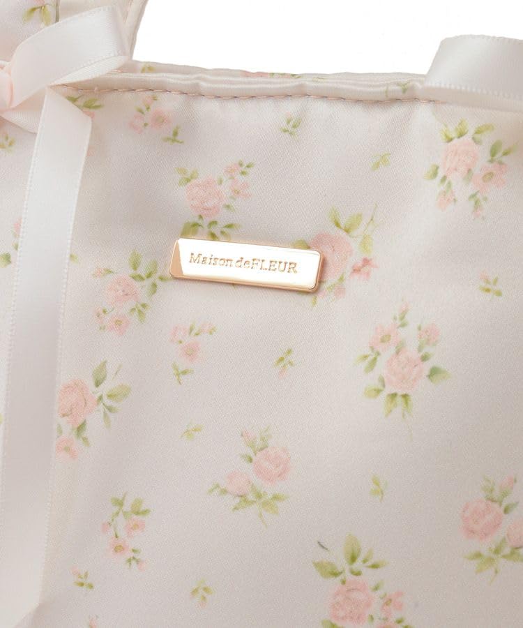 Bolsa Tote com Babados Estampa de Rosa Maison de Fleur, Bege Claro, Tamanho Único, 08000644800