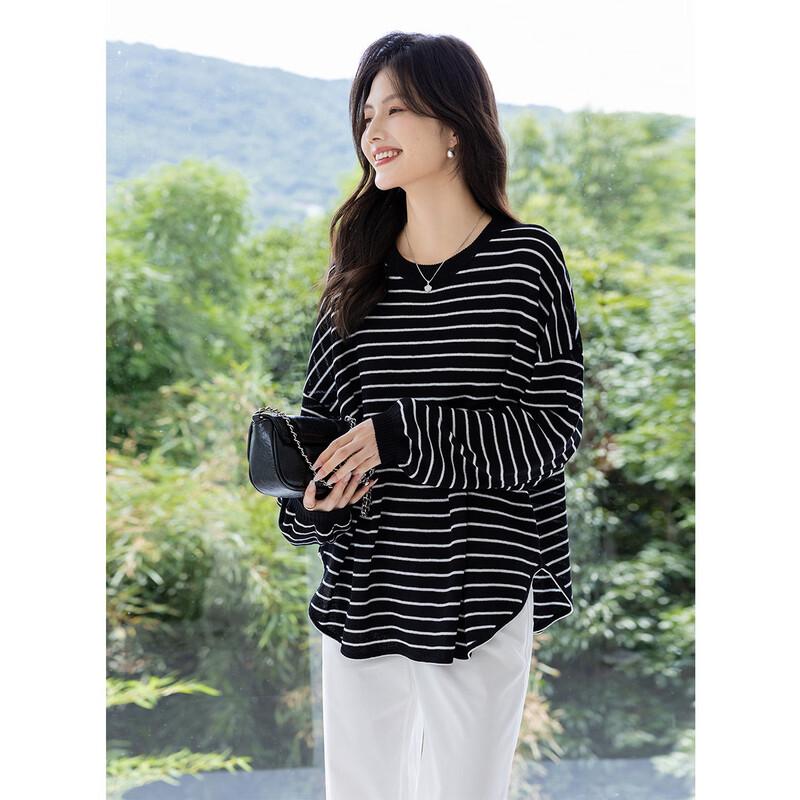 Mokana Women's Loose Fit Striped Long-Sleeve Knit Top