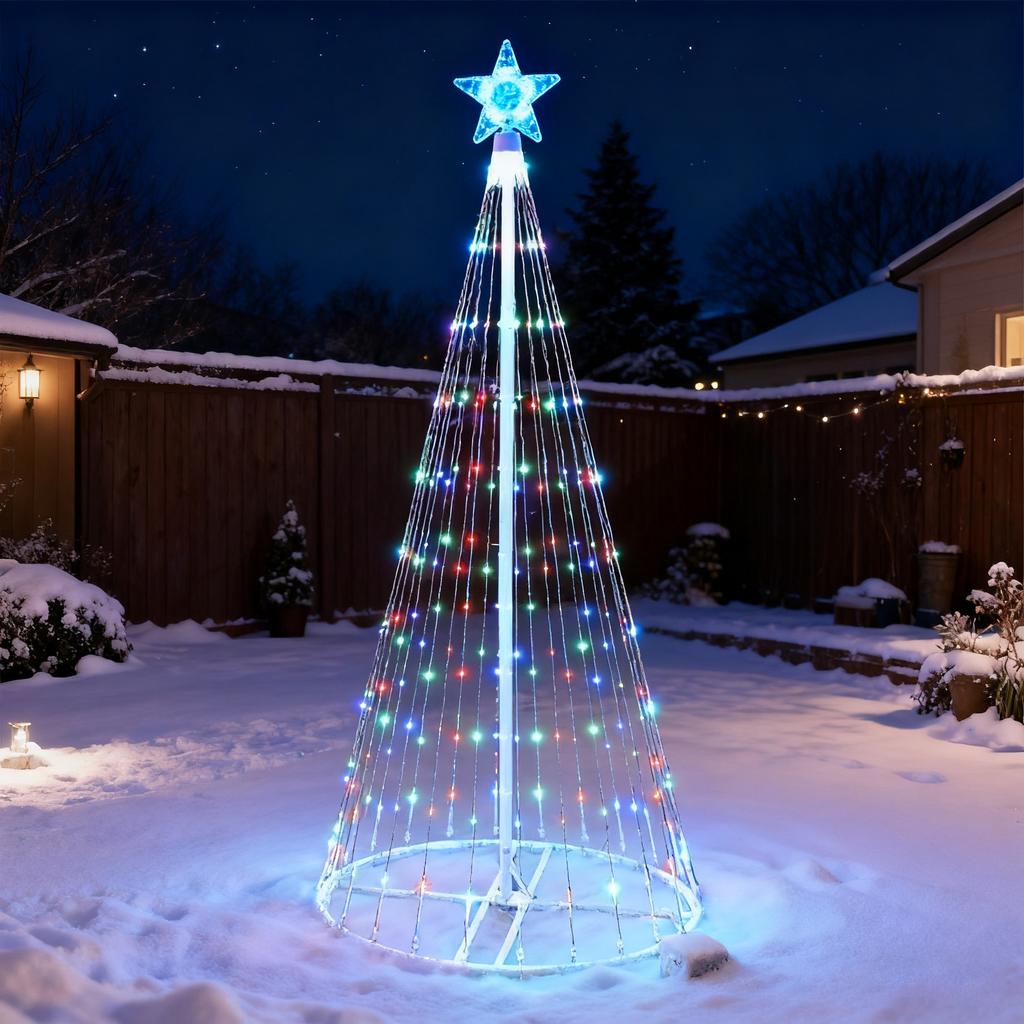 Outdoor Solar Five Point Star Waterfall LED String Lights Christmas Tree Top Garden Decoration Multicolor