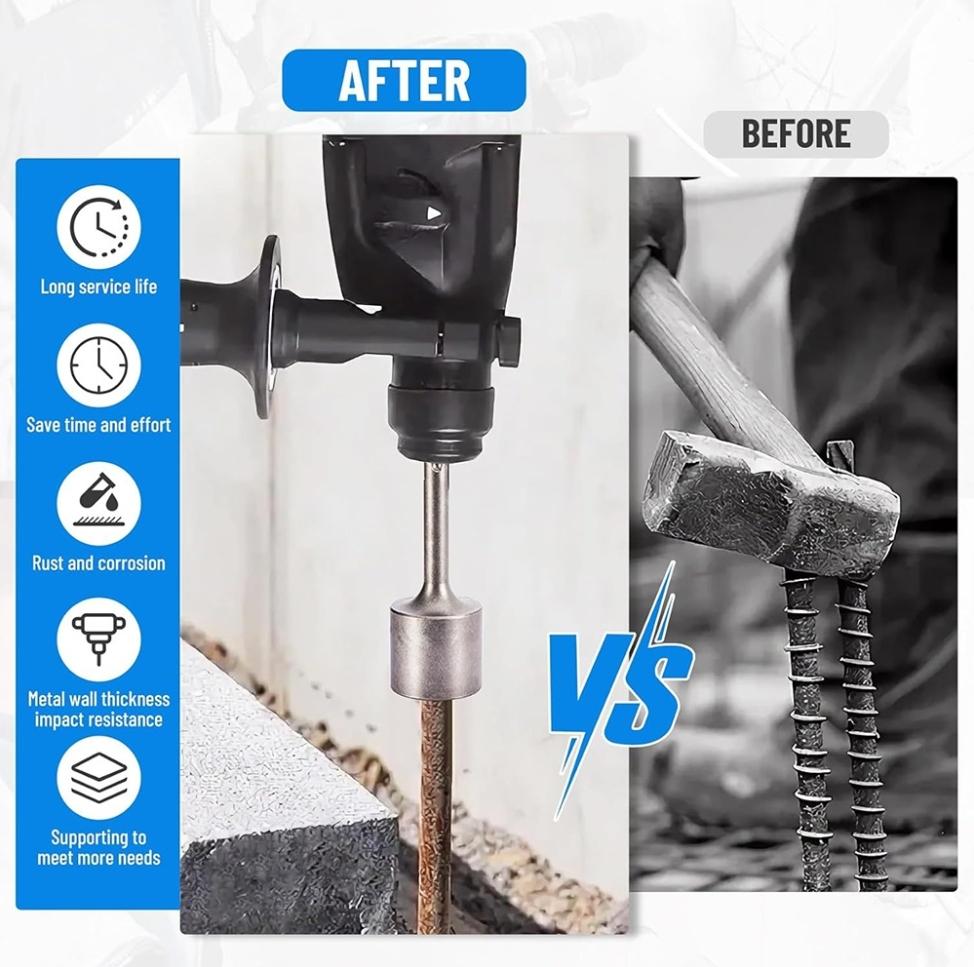 Heavy-Duty For SDS-Max T-Post Ground Rod Driver Compatible With Major Hammers Tool Forged Steel Drill Bit