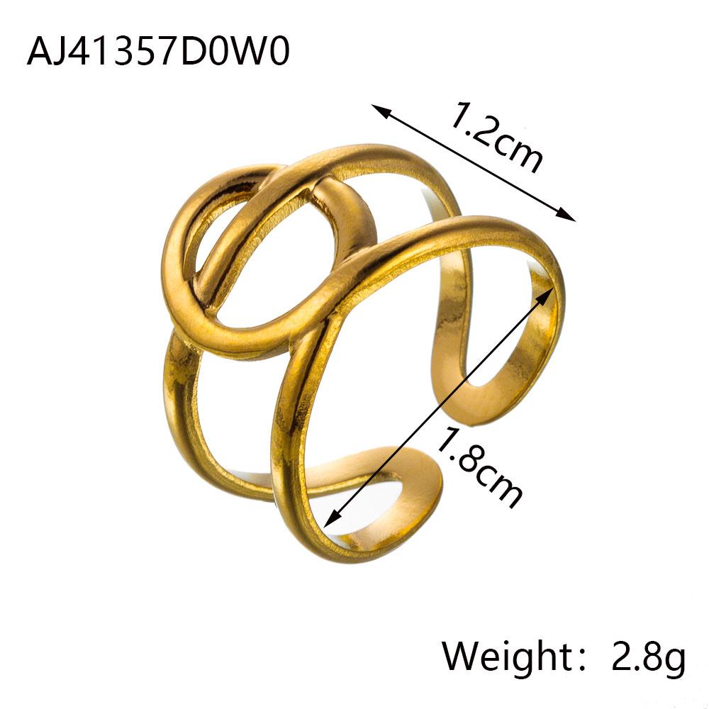 CARLIDANA Fashion Ins Geometric Irregular Hollow Muti Layer Chain 18K Gold Plated Stainless Steel Open Ring for Women Jewelry
