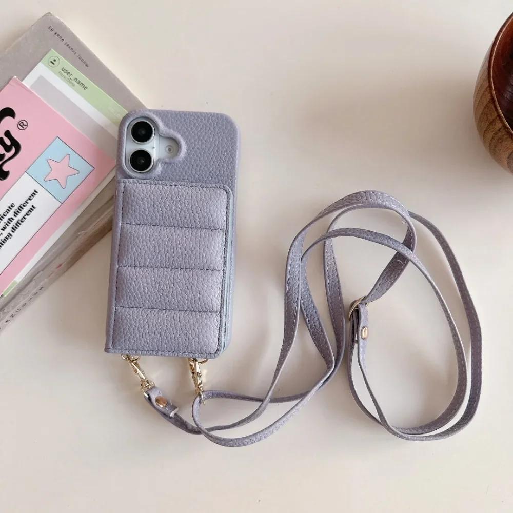 Crossbody Lanyard Leather Phone Case for IPhone 13 12 Mini 16 15 14 Plus 11 Pro Max Mirror Wallet Card Slot Holder Cover