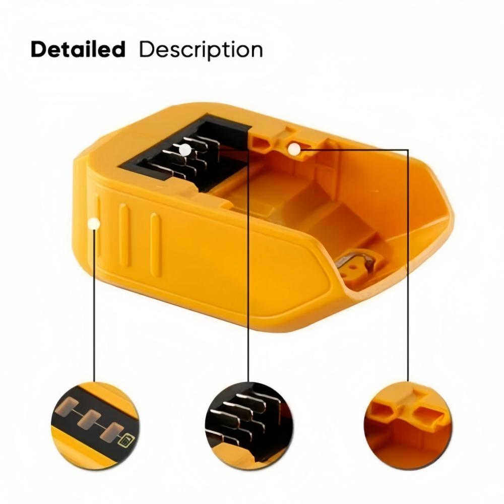 DCB090 Converter Dual USB Power Source Suitable for Dewalt 12V/14.4V/18V/20V Lithium Battery Power Tool Chargers