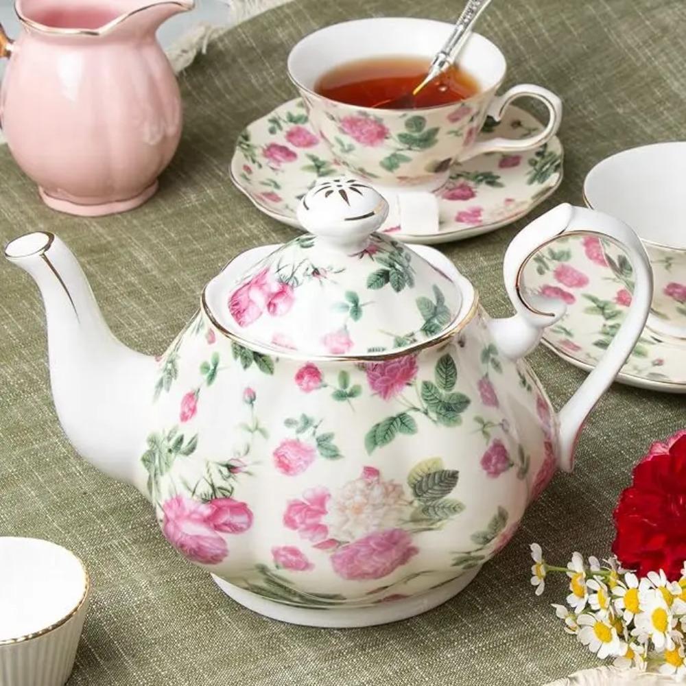 4-1/2-Cup Porcelain Teapot with Blue Cottage Rose Pattern