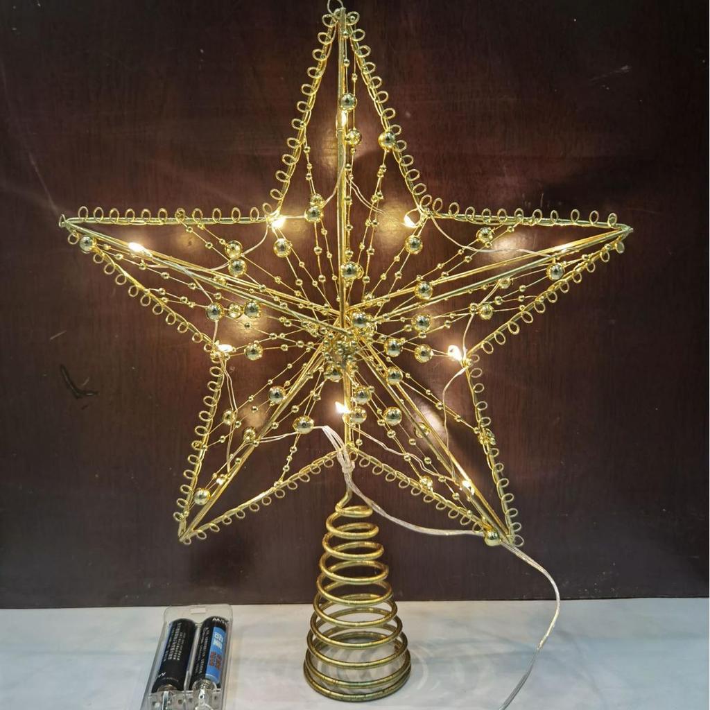 LED Glittering Rattan Wrought Iron Christmas Tree Topper Ornament