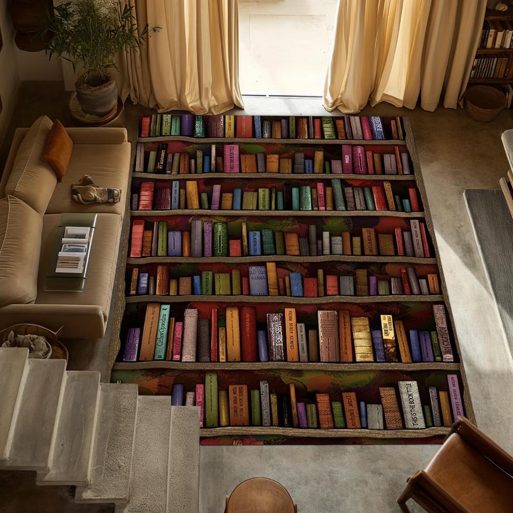 Vintage Bookshelf Patterned Carpet Creative Study Room Decoration Door Mat Living Room Bedroom Decoration Rug