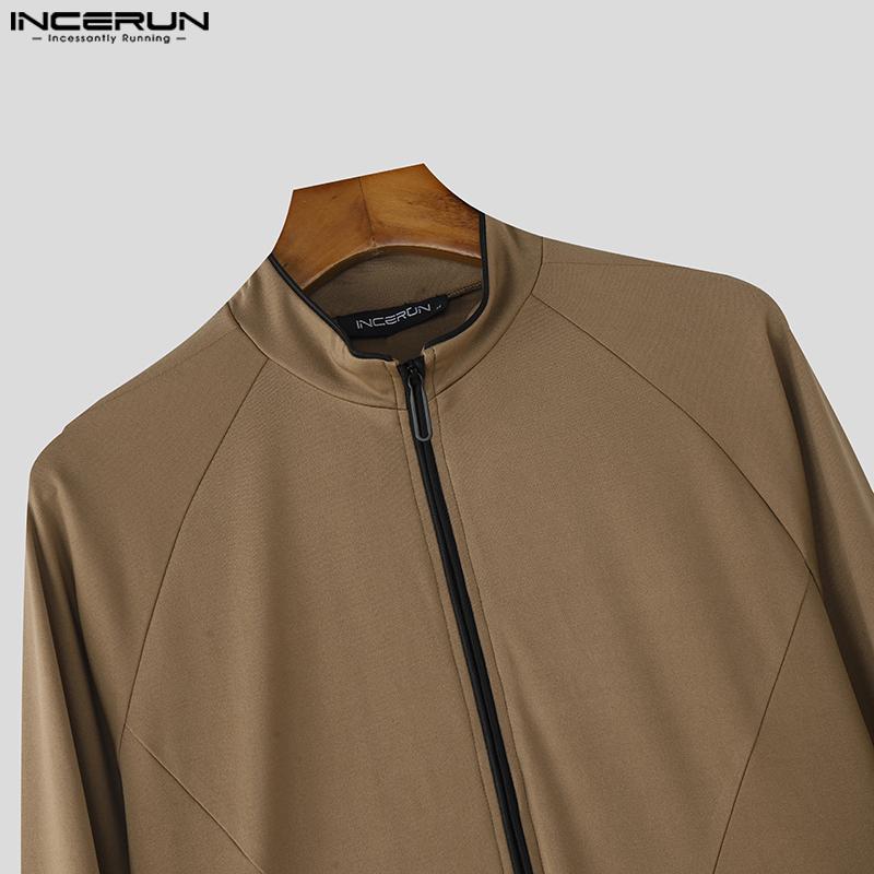 INCERUN Men Stand Neck Zip-Up Long Sleeve Irregular Stitching T-shirts Tops