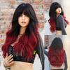 Attention To Ordering - Japanese Korean Women's Wig Black Long Curly Hair With Bangs Gradient Red Set Ombre Wigs
