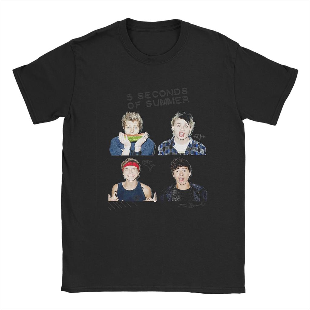 5 Seconds of Summer 5SOS T Shirts for Men Pure Cotton Funny TShirts Round Neck Tees Short Sleeve Tops Gift Idea
