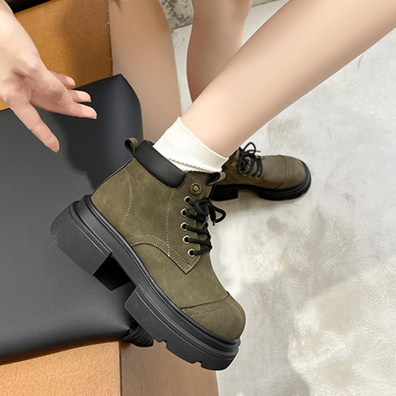 Women's Ankle Boots and Short Boots Thick-soled Lace-up Color-blocked Casual Women Shoe Autumn/winter Work Boots Female