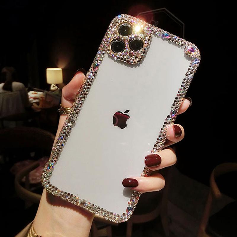 For iPhone15 14 13 12 11 Pro Max X XR XS Transparent All Inclusive Drop Resistant Soft Silicone Protective  Diamonds Phone Case Goddess Luxury Flash