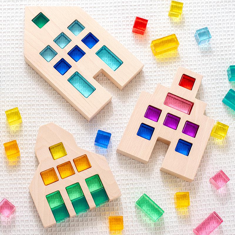 Transparent Rainbow 3D Building Blocks: Educational Acrylic Cubes for Children