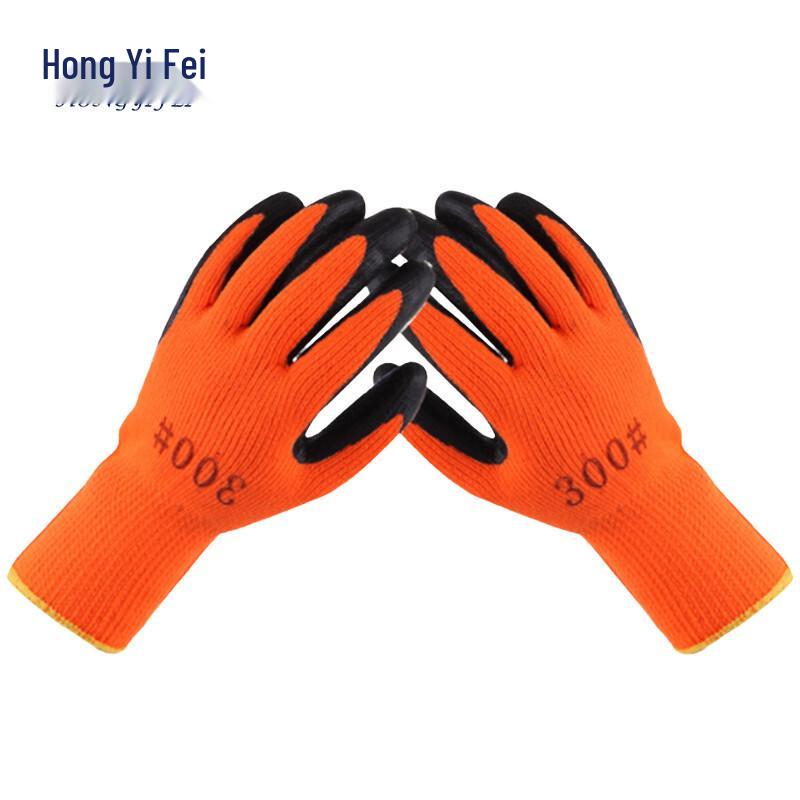 Hongyifei Warm Anti-slip Rubber Dipped Work Gloves (12 Pairs) One Size