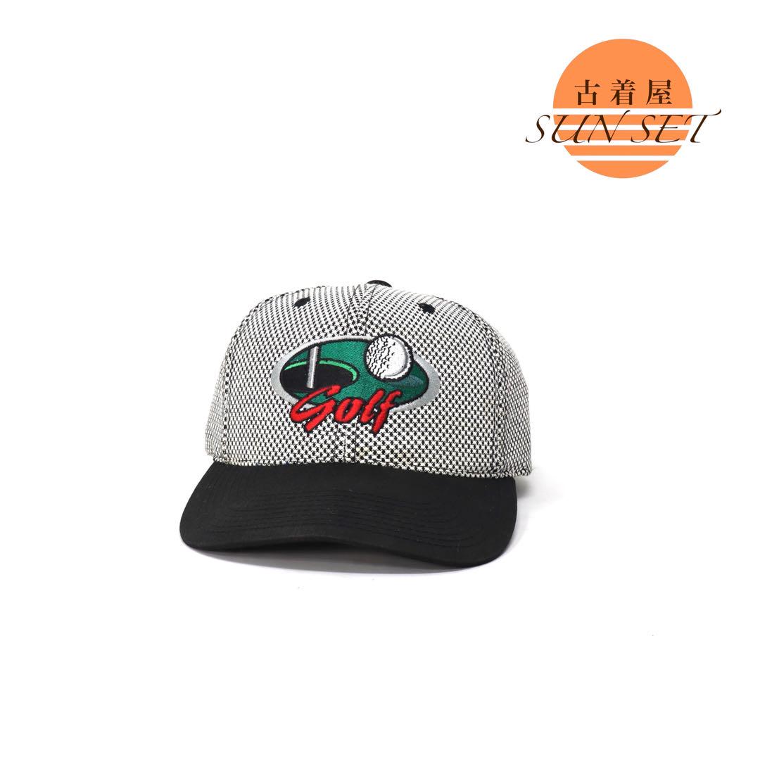 

[USED] 90s Vintage Golf Cap, Two-Tone Check Pattern with Embroidered Logo