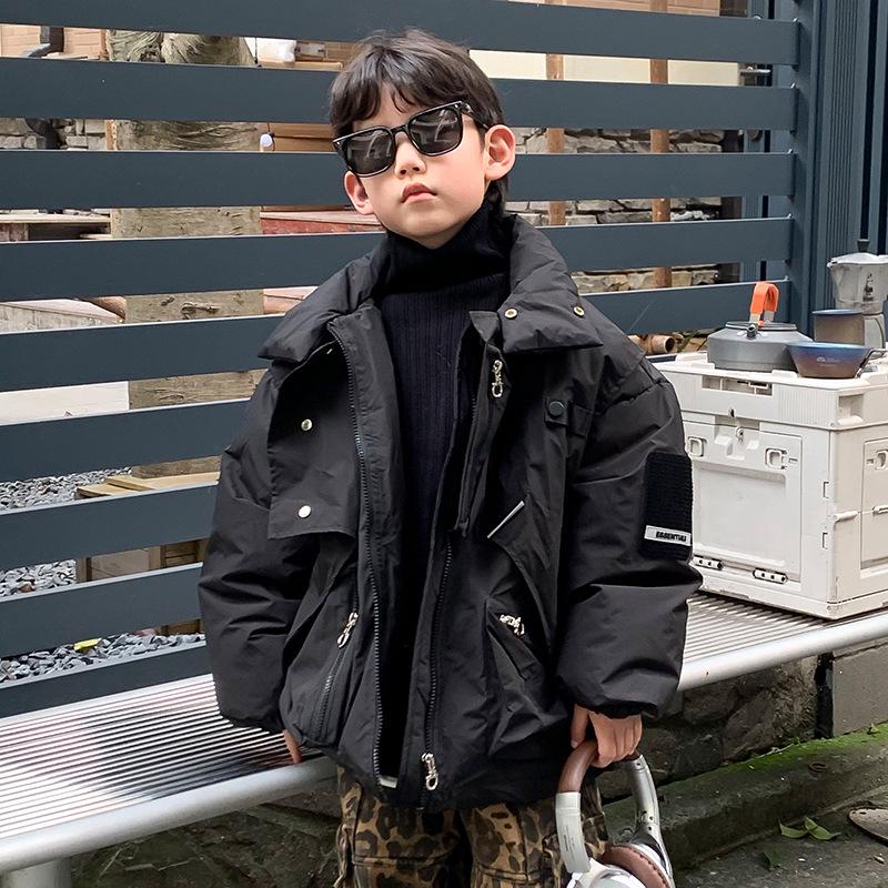 

Boys Korean Style Winter 2024 White Duck Down Jacket: Fashionable Thick Coat for Small and Medium Kids 140 cm