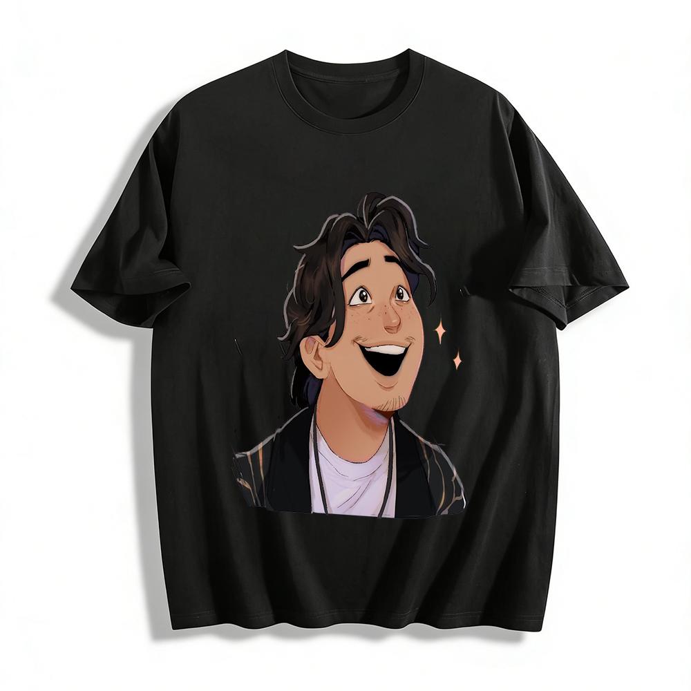 

Sunshine Cartoon Guy Print Casual T-shirt Loose Fit Crewneck Top For Daily Commute And Hangouts Pure cotton T-shirt XXS