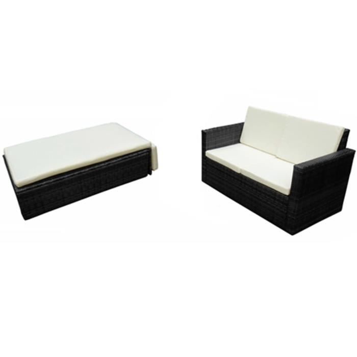 VidaXL Salon de jardin 2 pcs avec coussins Résine tressée Noir