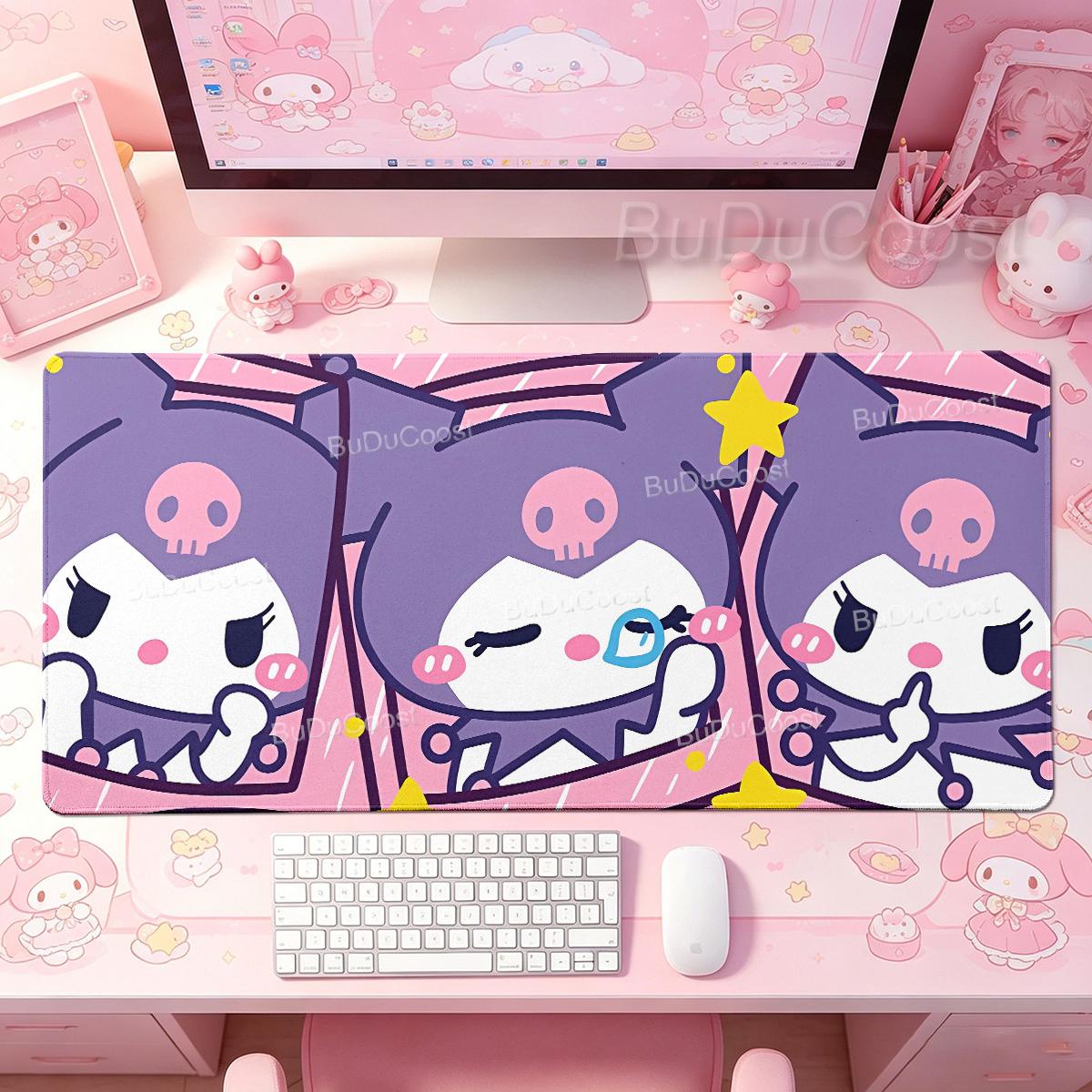 Большой Коврик для Мыши Sanrio Игровой Коврик для Клавиатуры и Мыши ПК Игровой Расширенный Коврик Милый Куроми Аниме Фиолетовые Коврики для Мыши Офисные Аксессуары Ковер 40x80x0.2cm