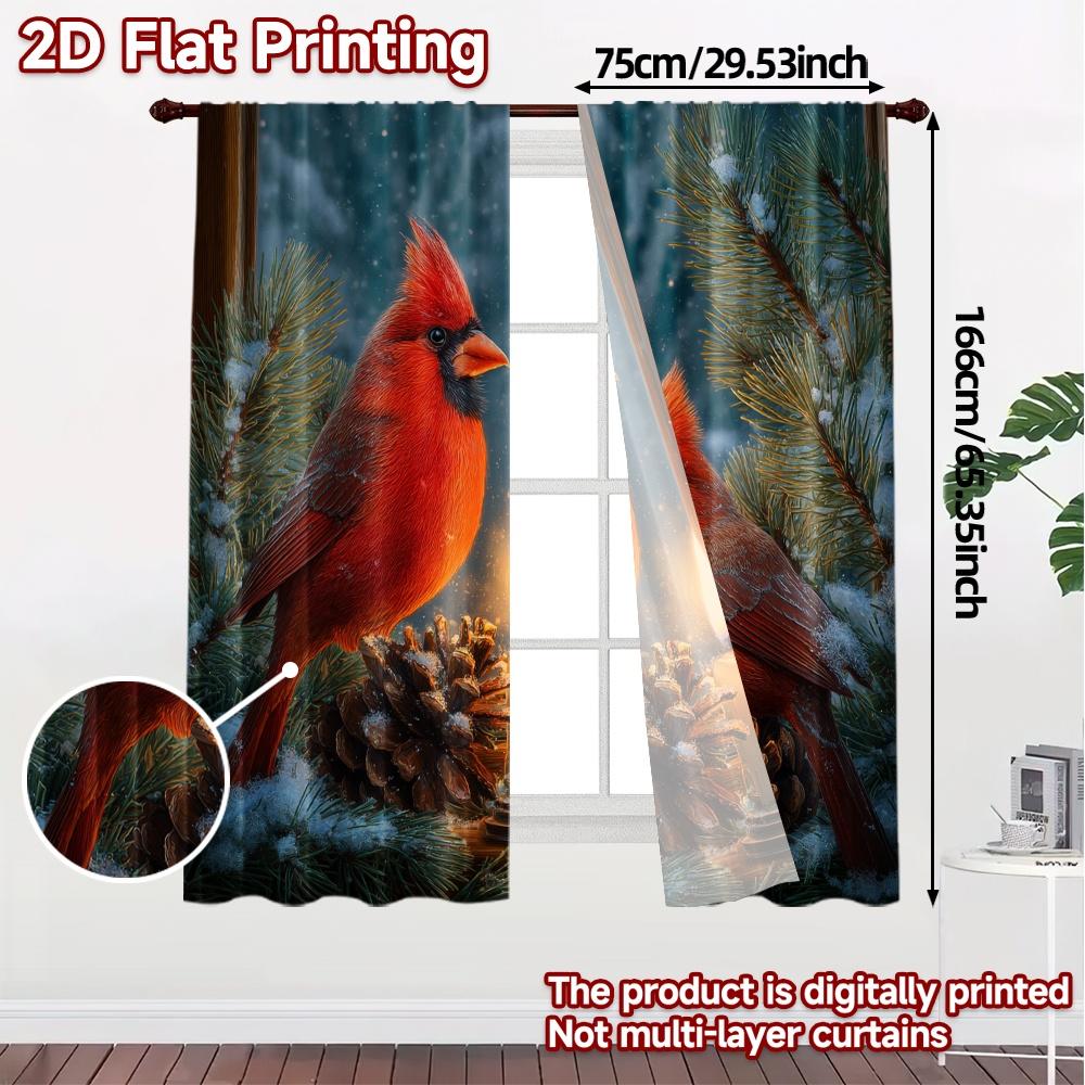 2D Flat Printing  JIT 2pcs   Curtains (Without Rod) Cardinal Glow Popular Creative Curtains Polyester Curtains Festive Perfect for