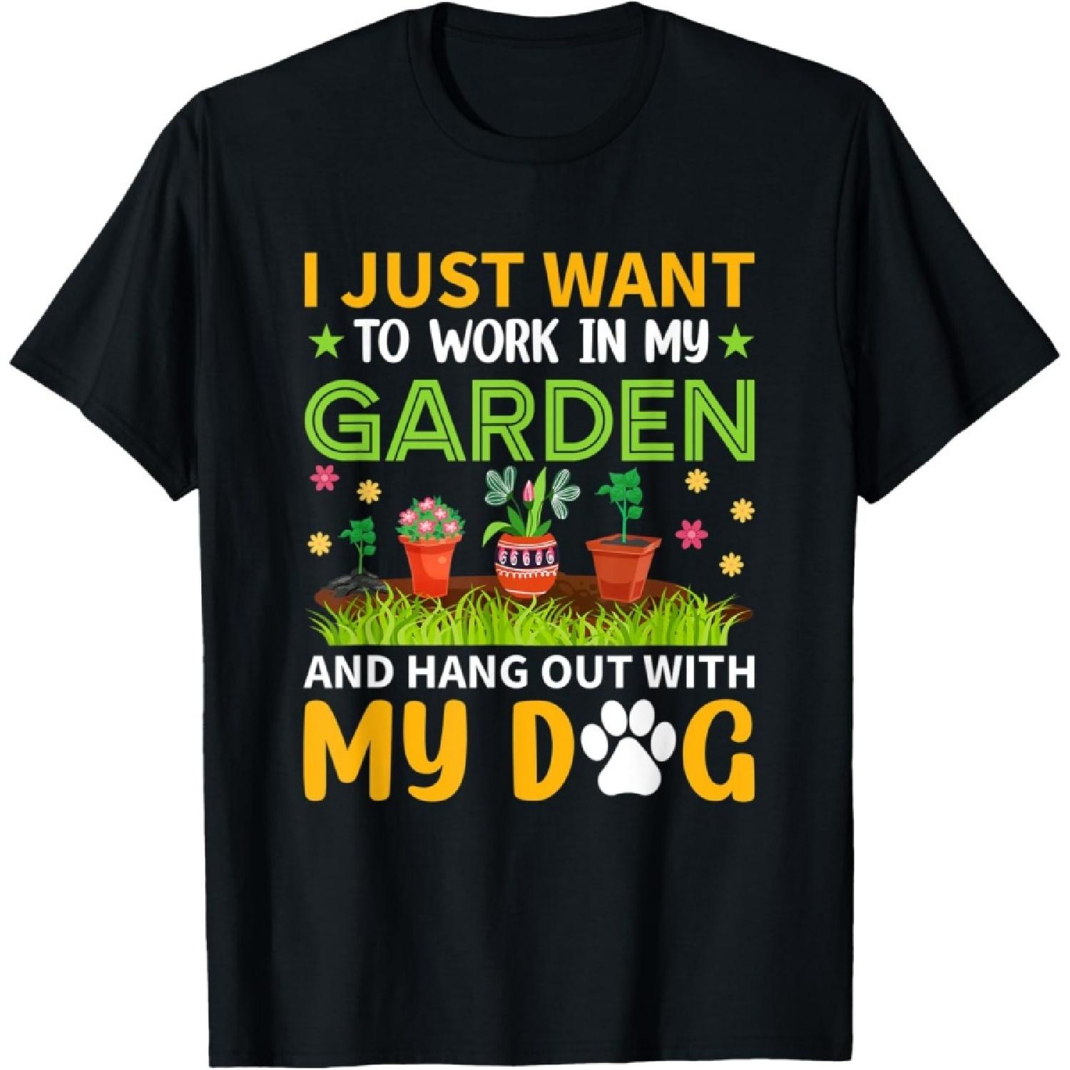

work in the garden hang out with dog gardening apparel Men Women T-Shirt XXXXXL чорний