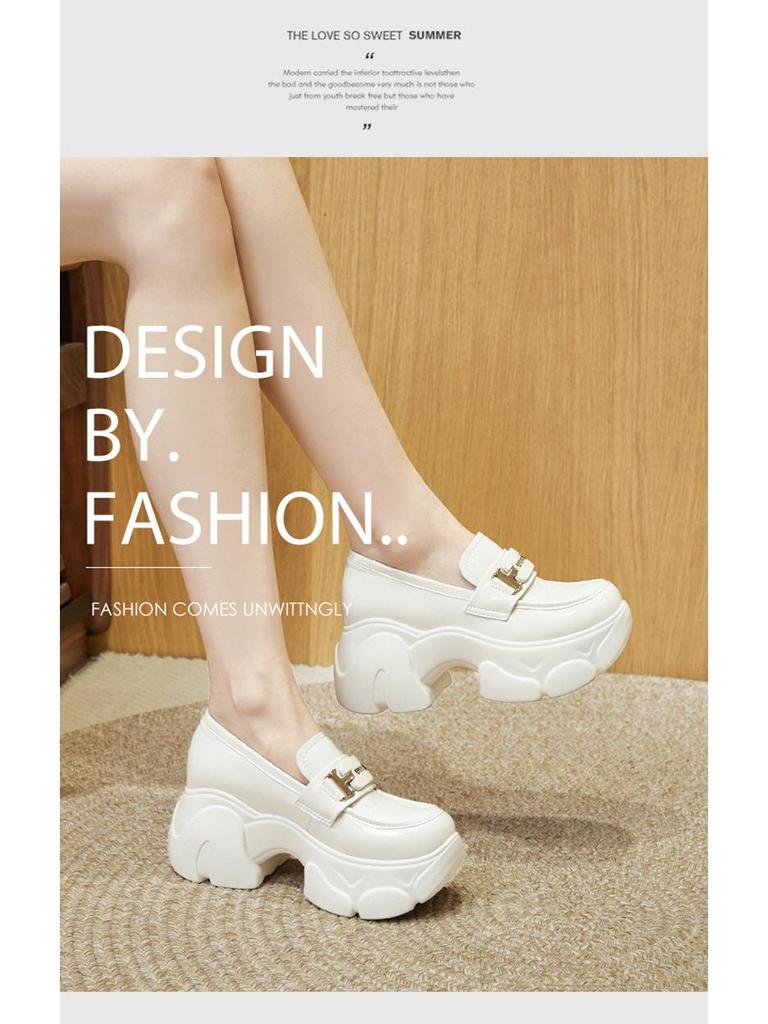 Schwarze britische Loafer für Damen im Frühjahr 2024 – Slip-On-Schuhe mit dicker Sohle und erhöhter Innenhöhe