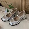 Xiaoxiangfeng Silver Bow French Thick Heel Mary Jane Shoes Women's 2025 Summer Light Mouth with Skirt Round Head Single Shoes