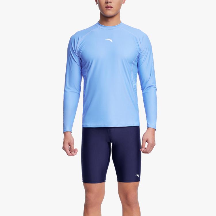 Anta Solid Color Round Neck Pullover Slim Fit Long Sleeve Swimwear Men Swimwear Clear-Sea-Blue 1823531452-1