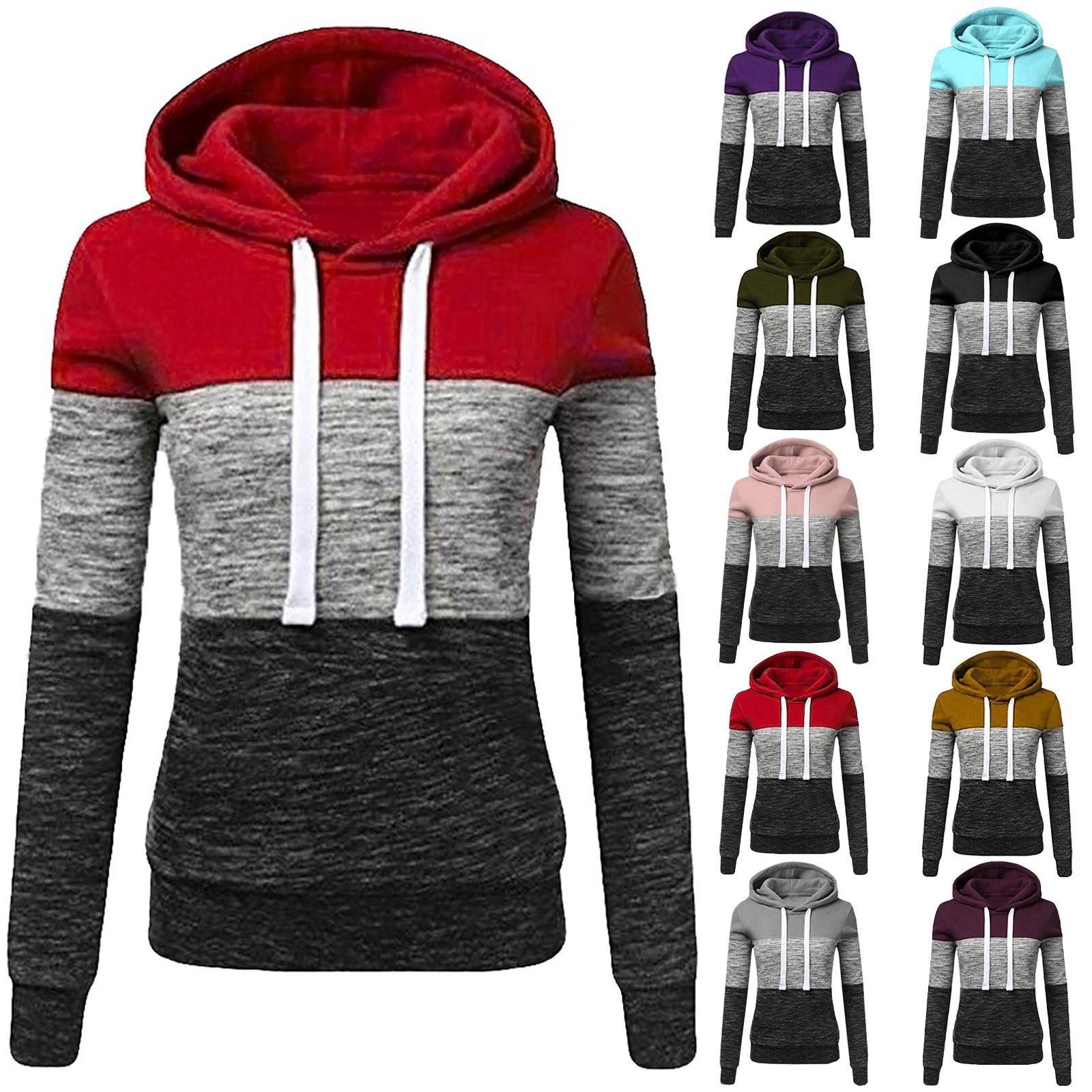 

womens Случайные Hoodies Sweatshirt Patchwork Дамы с капюшоном блузка Pullover Топы