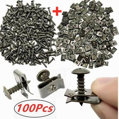 100 st - 10 st Blandade Bil Metall Skruv Gängsnittande Fäste Klips U-typ Klips med Skruv Rostskyddande Klips Skruvspänne Plåt
