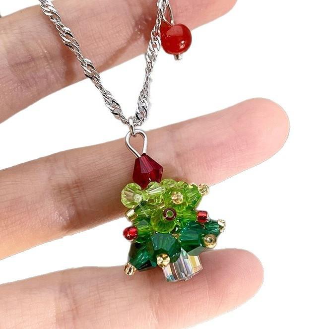 Crystal Christmas Tree Pendant Necklace - Festive Clavicle Sweater Chain for Women