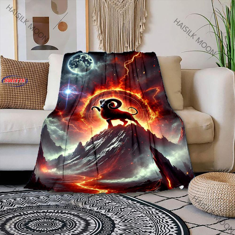 Mystery Aries Printed Blanket Super Soft Flannel Throw Blanket Lightweight Fluffy Plush Fuzzy Bed Blankets for Home Bedding Sofa