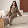 Thickened Warm Woven Padded Pajamas Women's Winter Coral Fleece Three-layer Fleece Loungewear Padded Jacket Pure Cotton Cotton Set